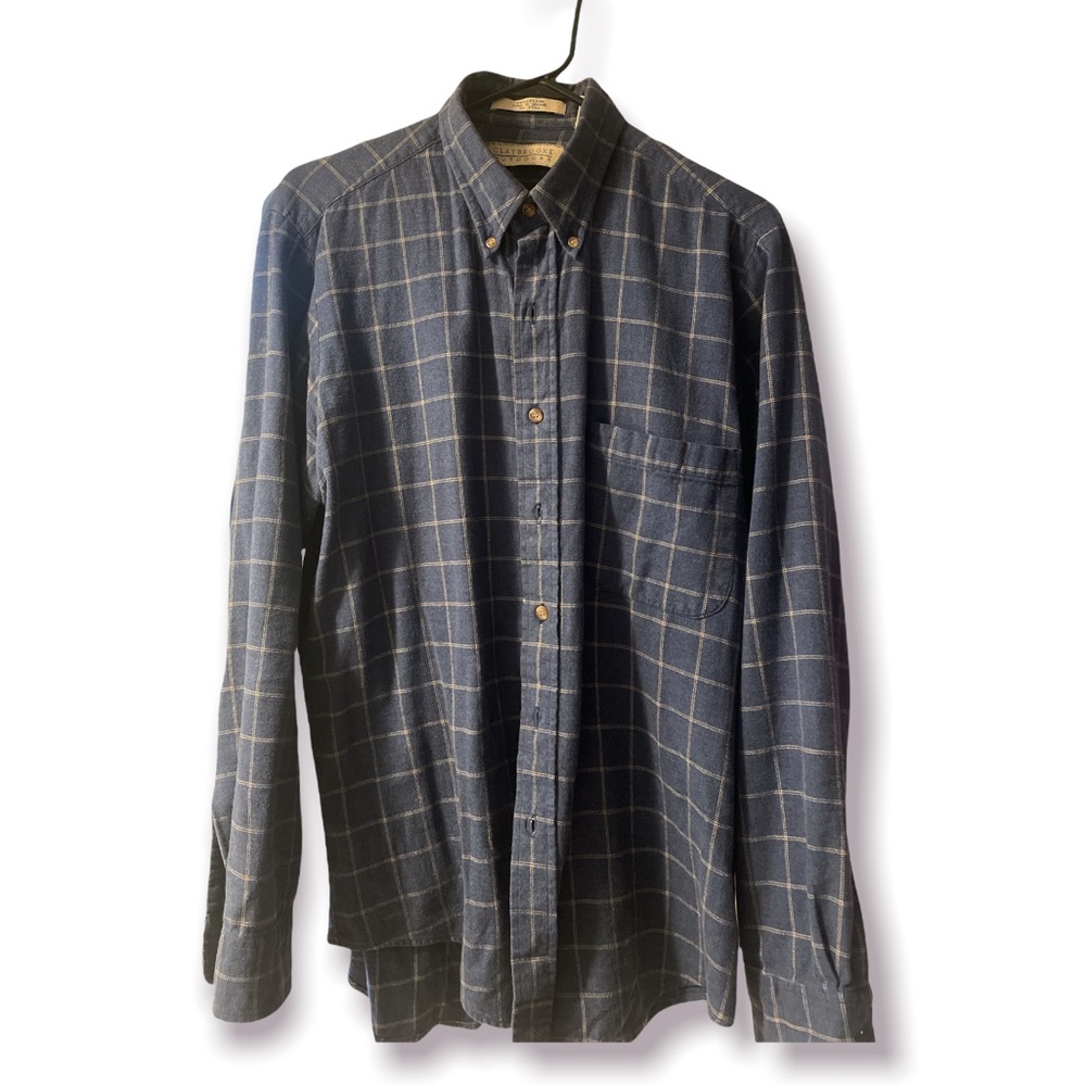 Claybrooke Outdoors Blue Plaid Cotton Button Down Shirt Medium